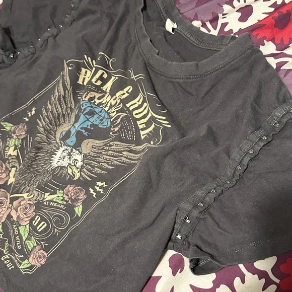 Rock & Roll Graphic Crop Top - Black - Picture 5 of 5